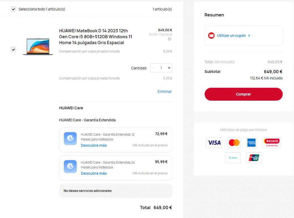 canjear cupón descuento huawei