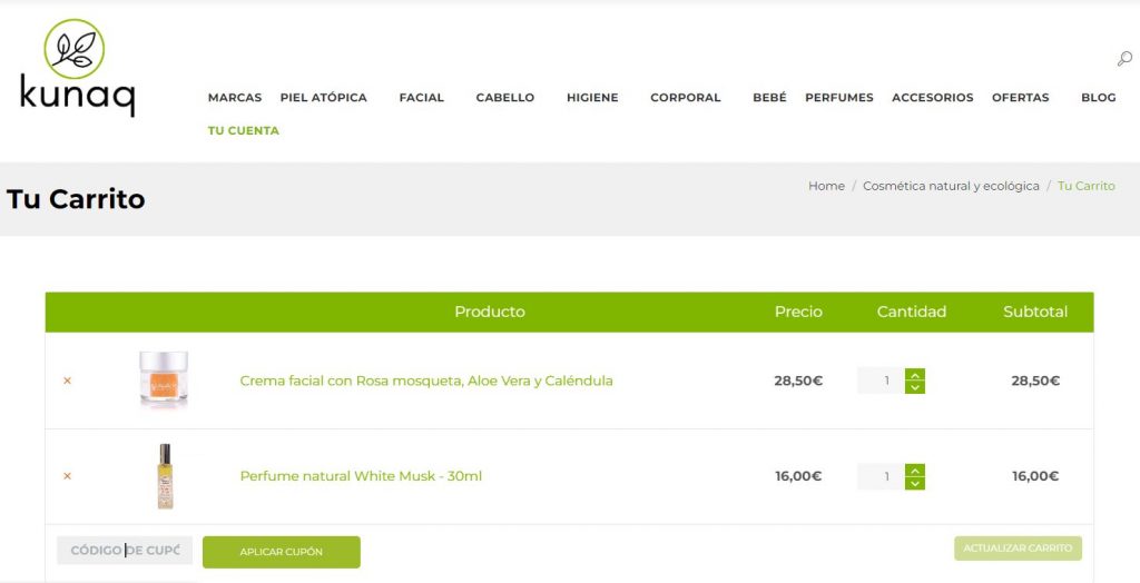 cupon descuento kunaq