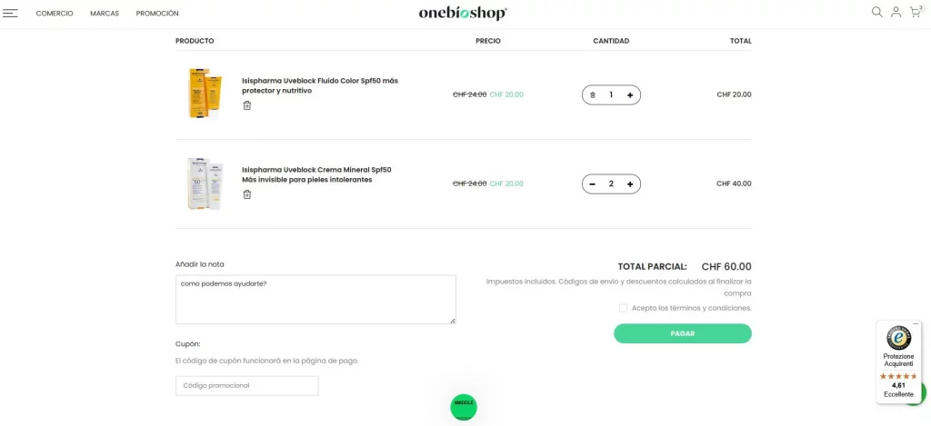 canjear cupon descuento one bio shop
